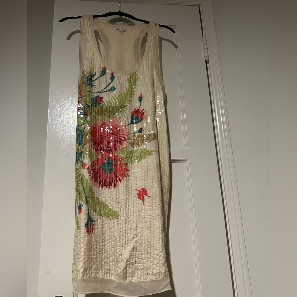 Foley + Corinna Cream Floral Sequin Midi Dress